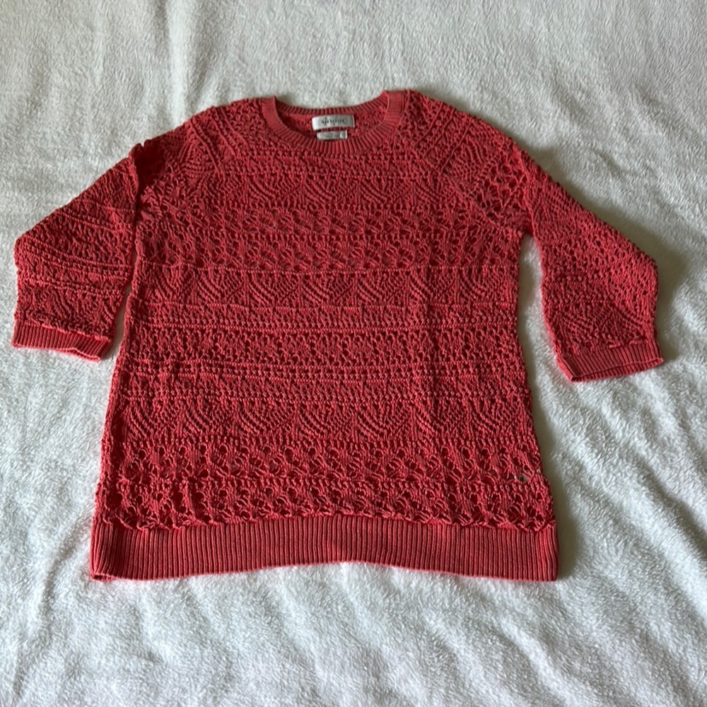 Van Heusen Women's Lace Knit Coral Sweater Size M